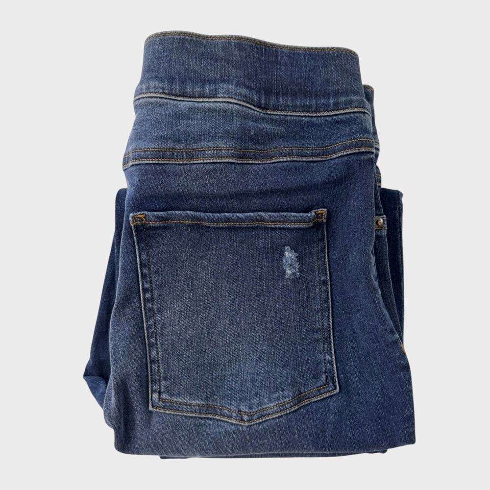 SPANX NEW NWT Large Blue Denim Medium Wash Distressed Skinny Jeans Raw Hem - Picture 15 of 16